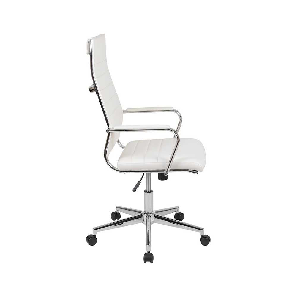 High Back White LeatherSoft Contemporary Ribbed Executive Swivel Office Chair