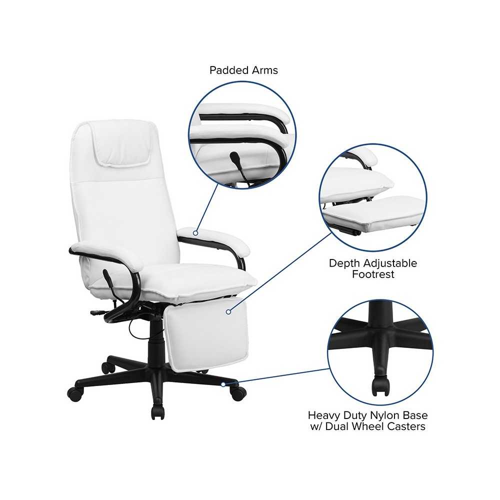 High Back White LeatherSoft Executive Reclining Ergonomic Swivel Office Chair with Arms