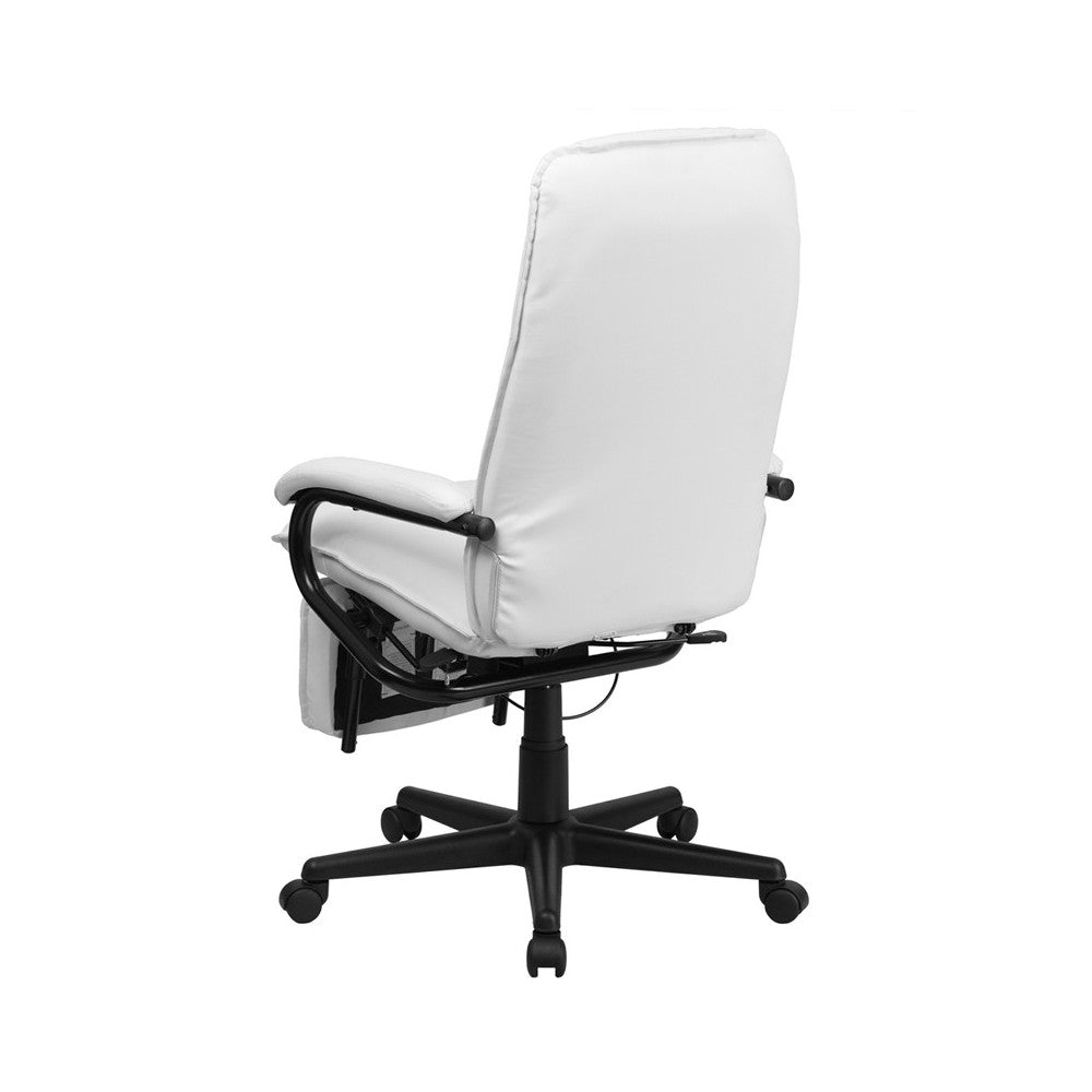 High Back White LeatherSoft Executive Reclining Ergonomic Swivel Office Chair with Arms