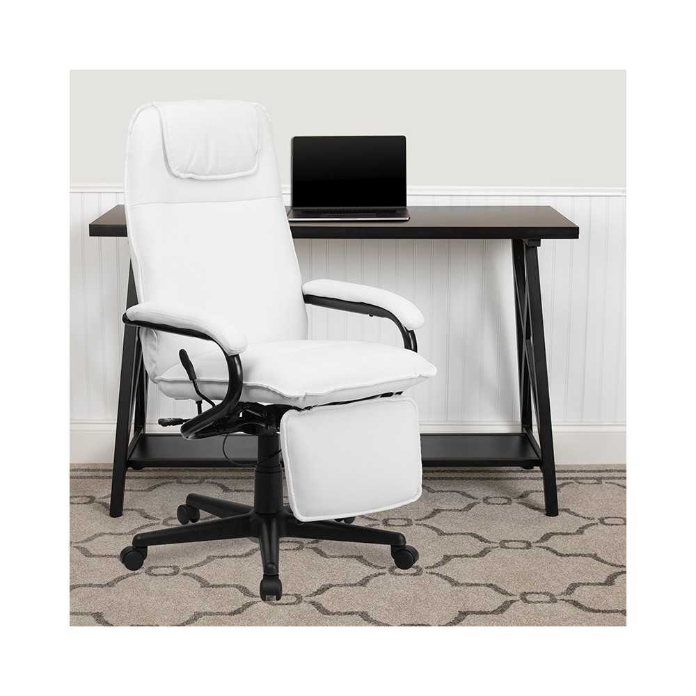 High Back White LeatherSoft Executive Reclining Ergonomic Swivel Office Chair with Arms