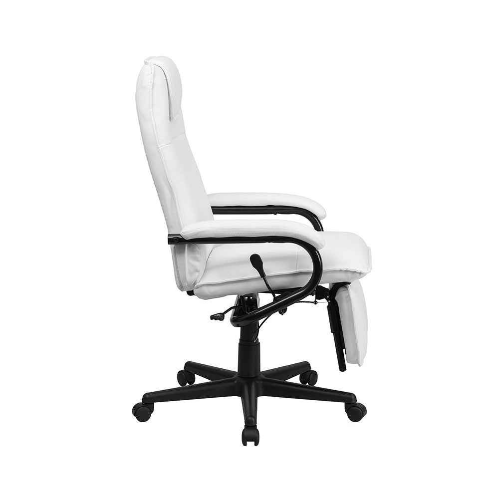 High Back White LeatherSoft Executive Reclining Ergonomic Swivel Office Chair with Arms