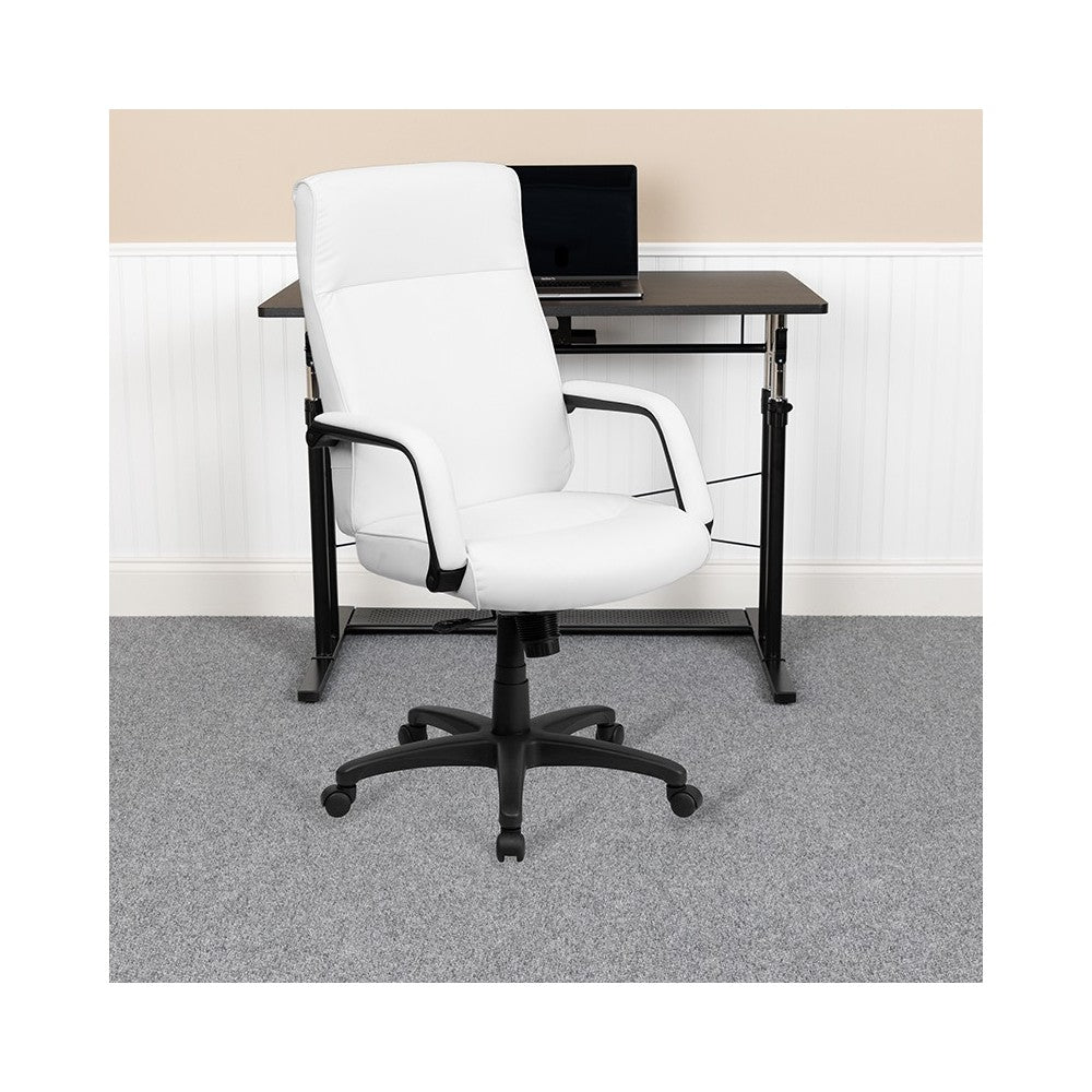 High Back White LeatherSoft Executive Swivel Ergonomic Office Chair with Memory Foam Padding and Arms