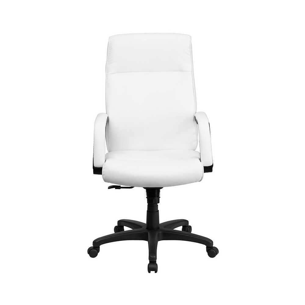 High Back White LeatherSoft Executive Swivel Ergonomic Office Chair with Memory Foam Padding and Arms
