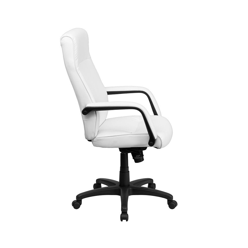 High Back White LeatherSoft Executive Swivel Ergonomic Office Chair with Memory Foam Padding and Arms