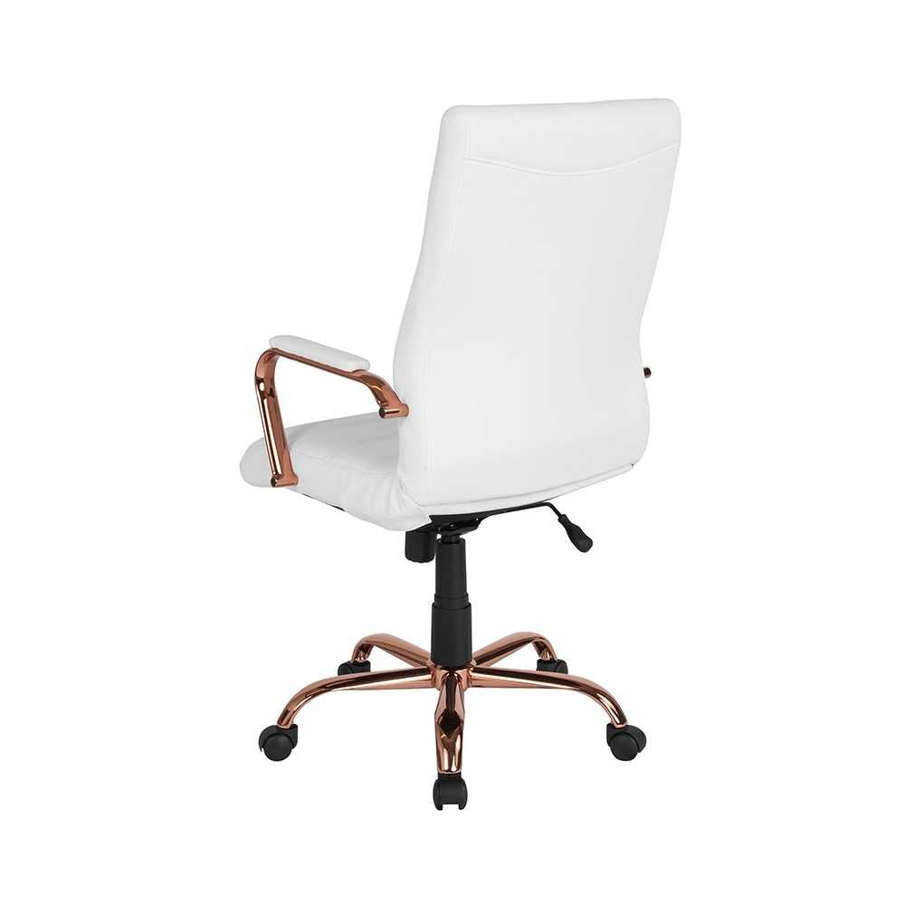 High Back White LeatherSoft Executive Swivel Office Chair with Rose Gold Frame and Arms