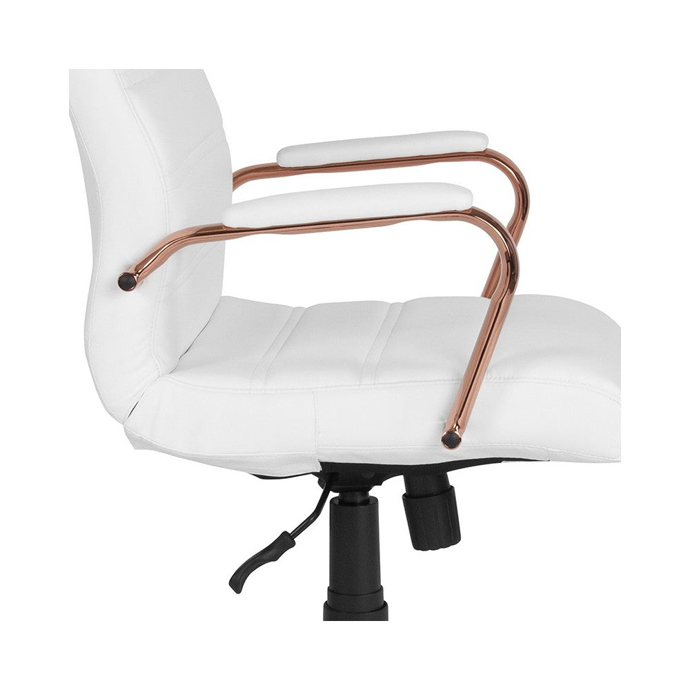 High Back White LeatherSoft Executive Swivel Office Chair with Rose Gold Frame and Arms