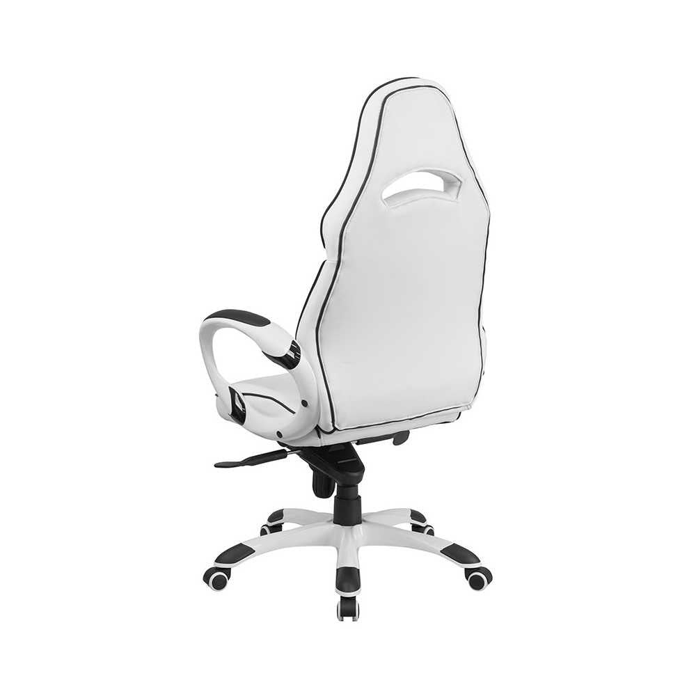 High Back White Vinyl Executive Swivel Office Chair with Black Trim and Arms
