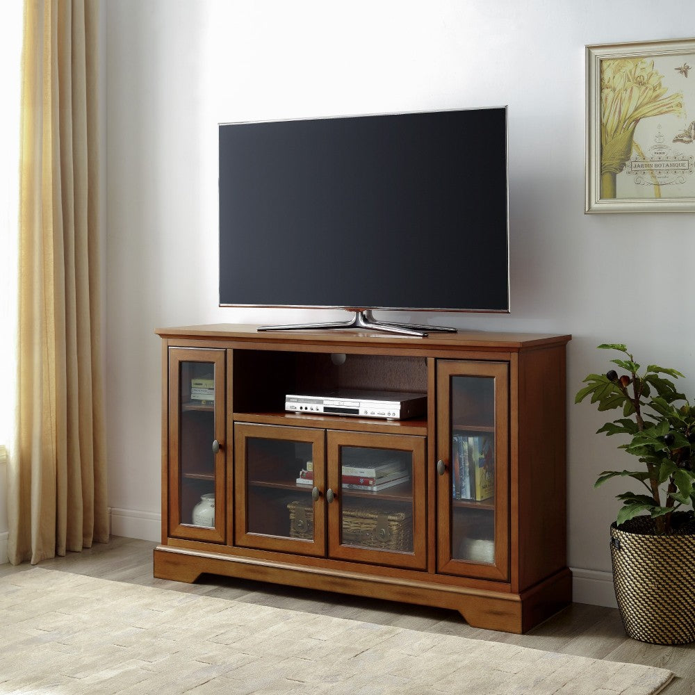 Highboy 52" Transitional Glass Wood TV Stand - Brown