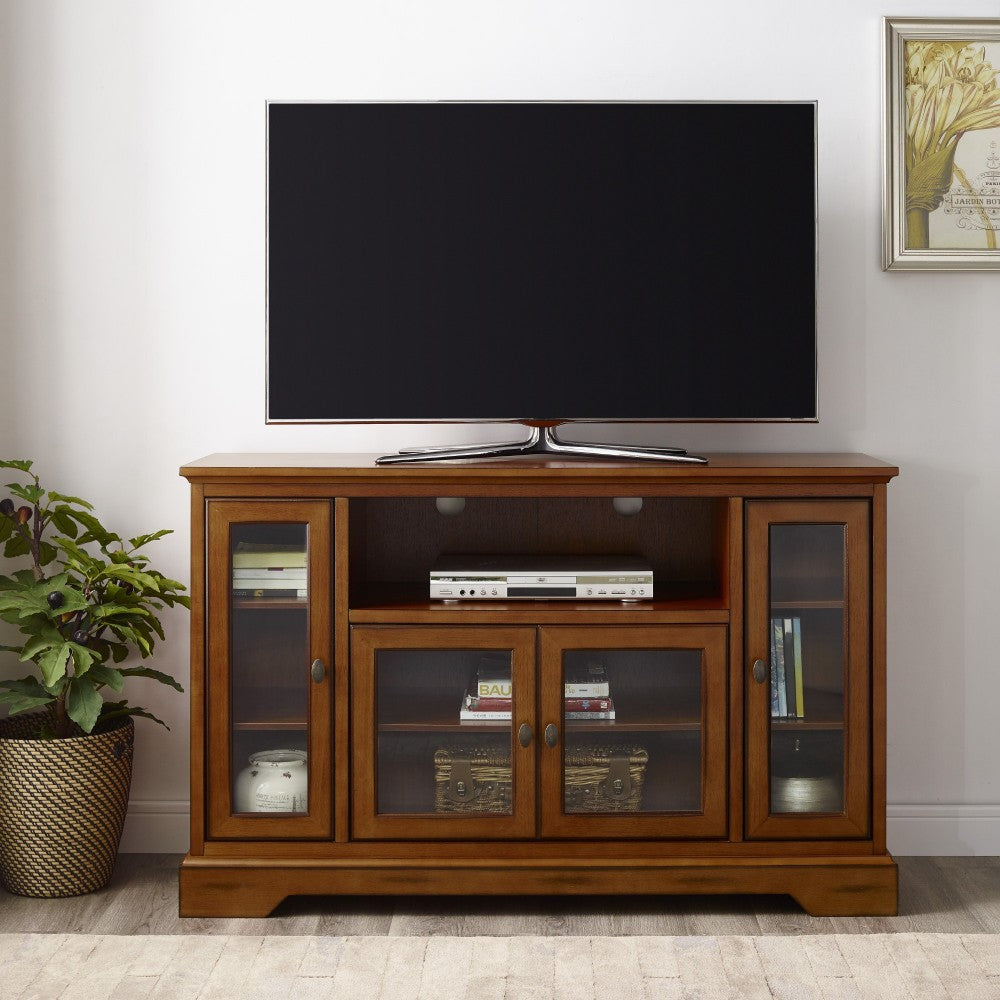 Highboy 52" Transitional Glass Wood TV Stand - Brown