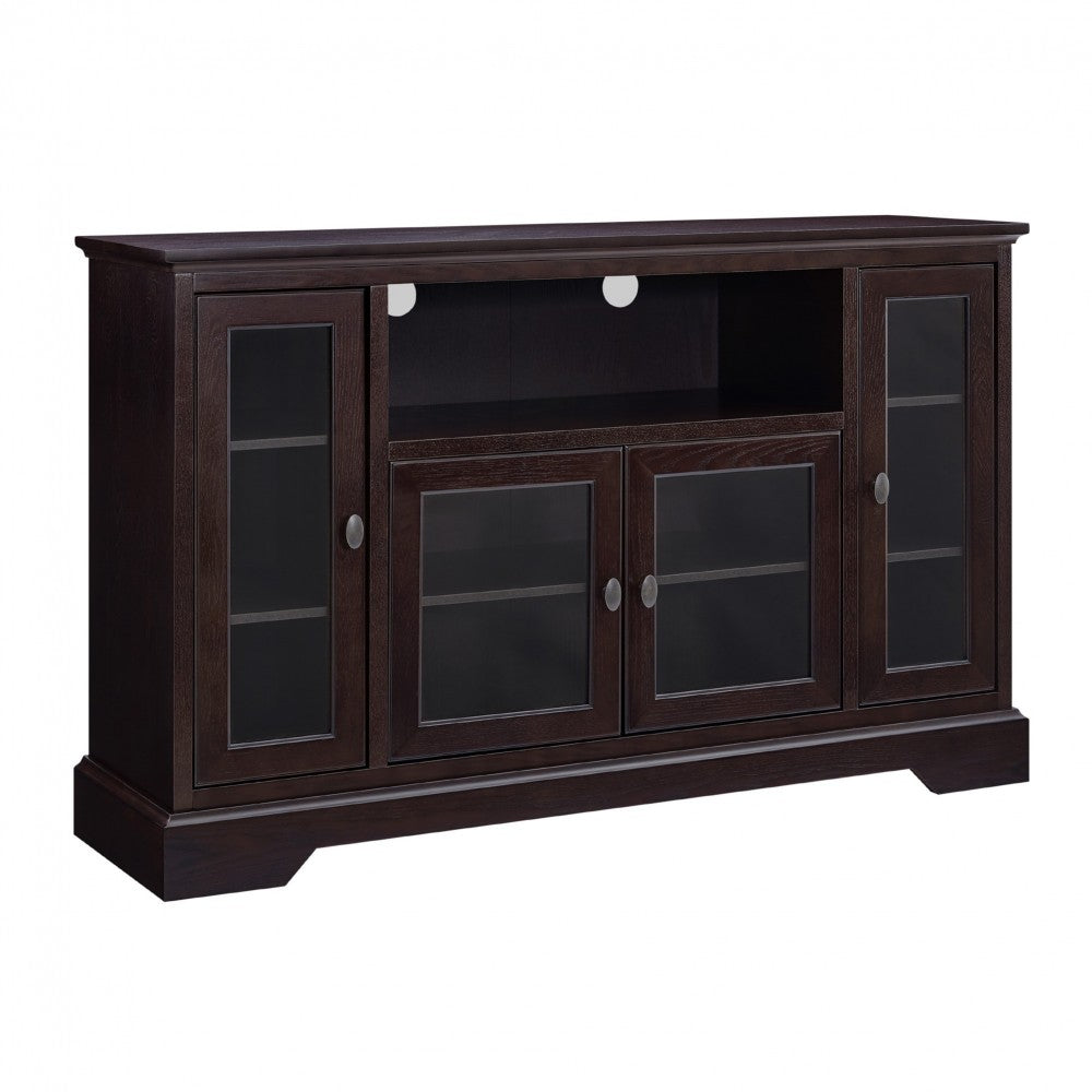 Highboy 52" Transitional Glass Wood TV Stand - Espresso