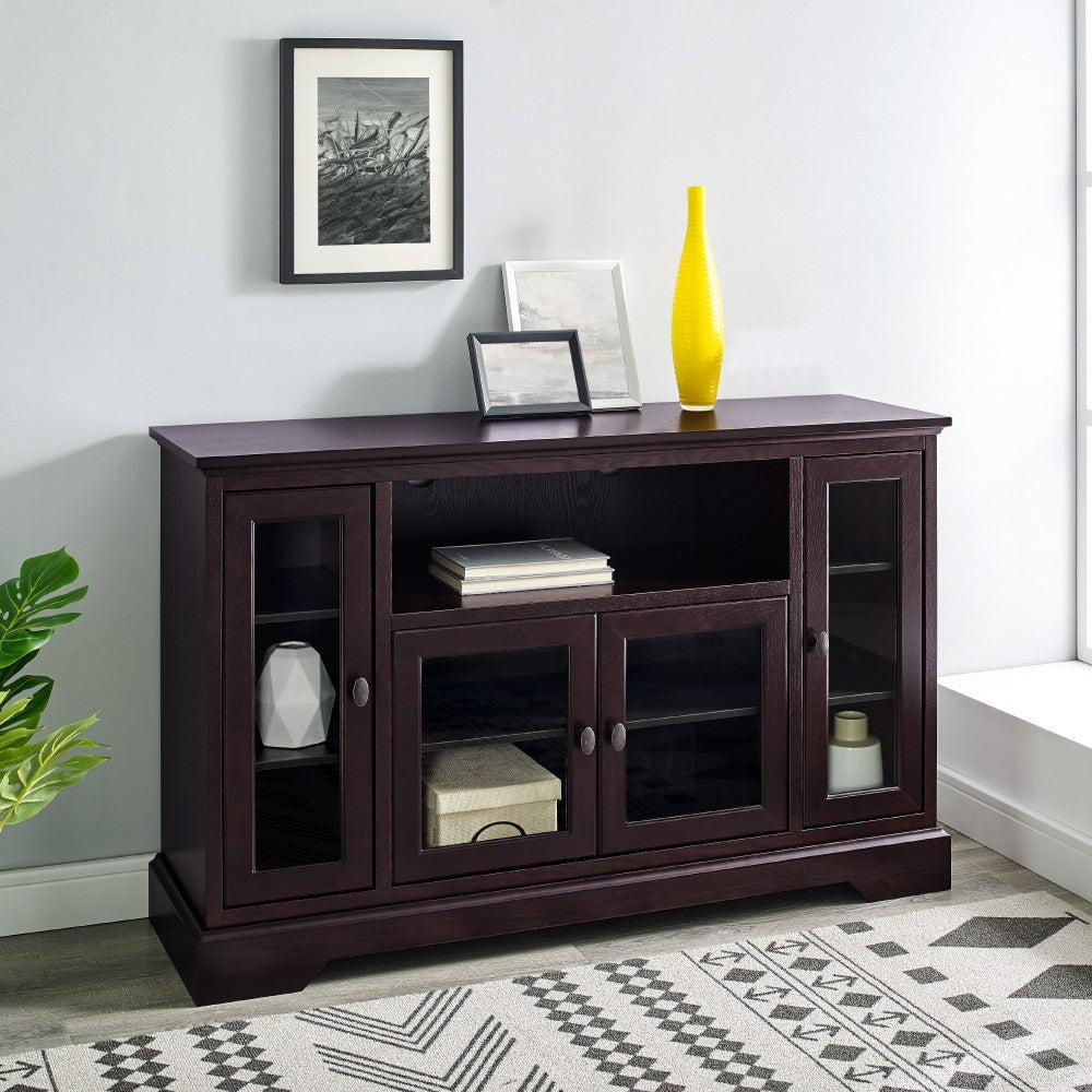 Highboy 52" Transitional Glass Wood TV Stand - Espresso