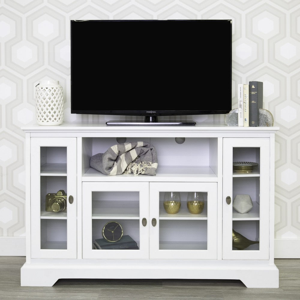 Highboy 52" Transitional Glass Wood TV Stand - White