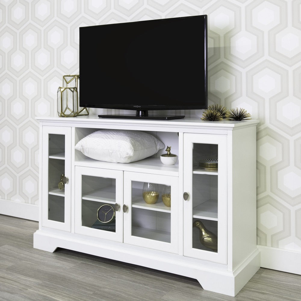 Highboy 52" Transitional Glass Wood TV Stand - White