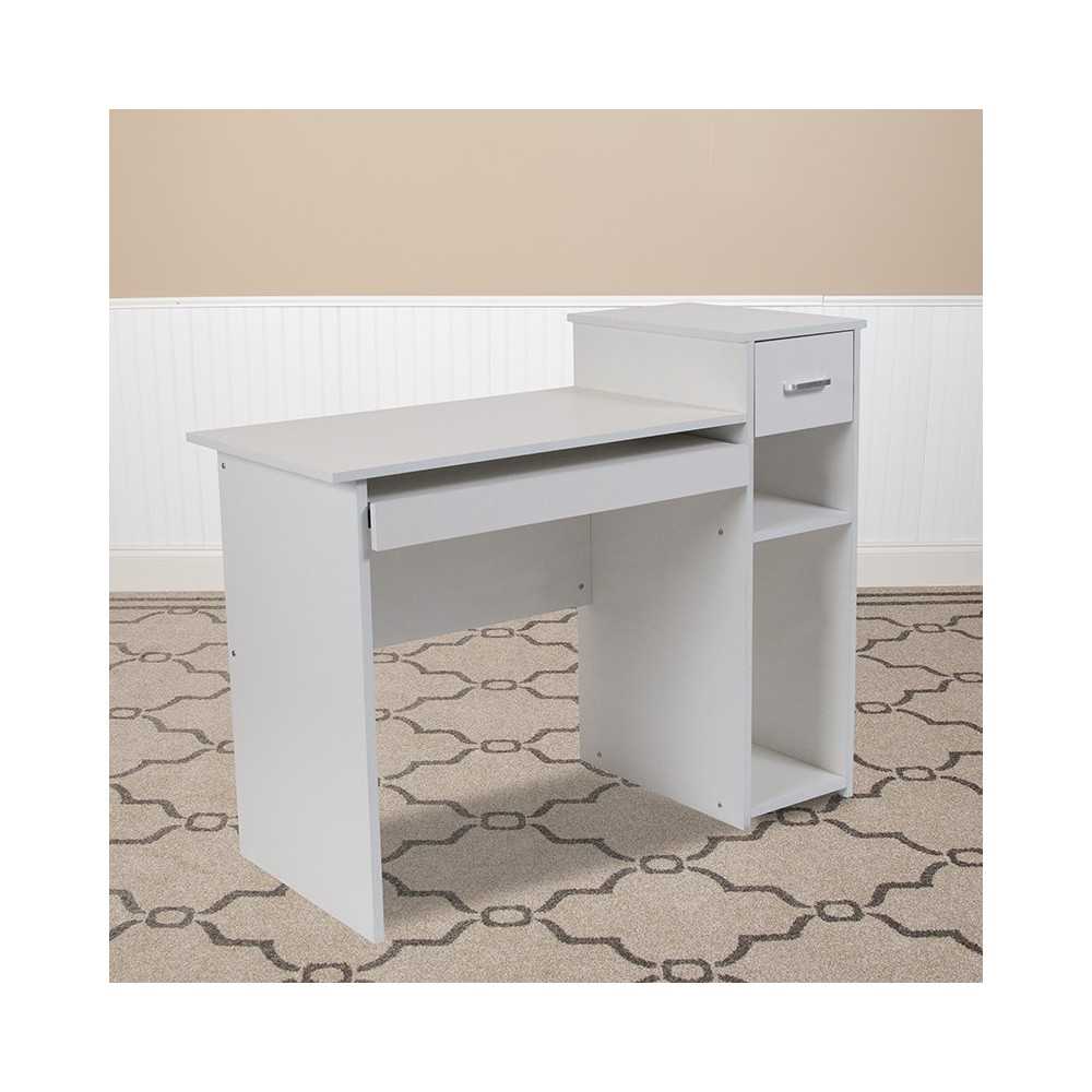 Highland Park White Computer Desk with Shelves and Drawer