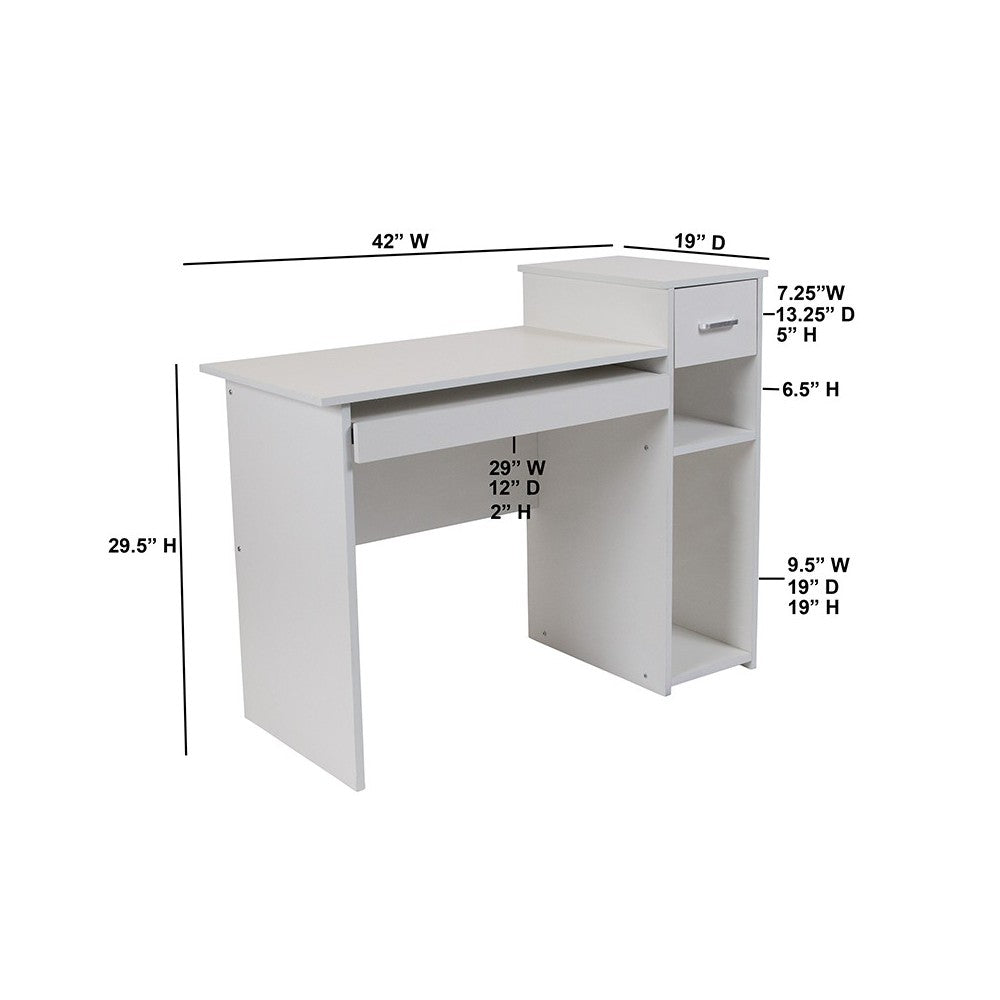 Highland Park White Computer Desk with Shelves and Drawer