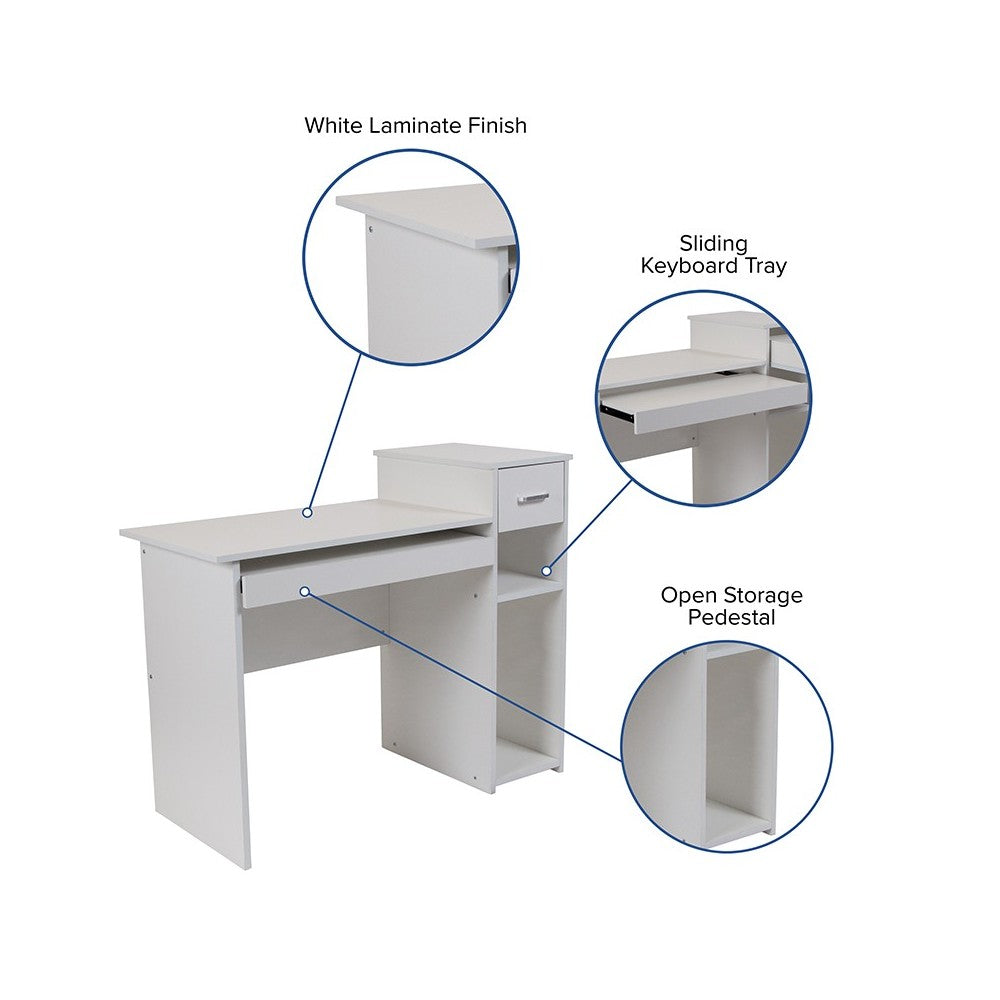 Highland Park White Computer Desk with Shelves and Drawer