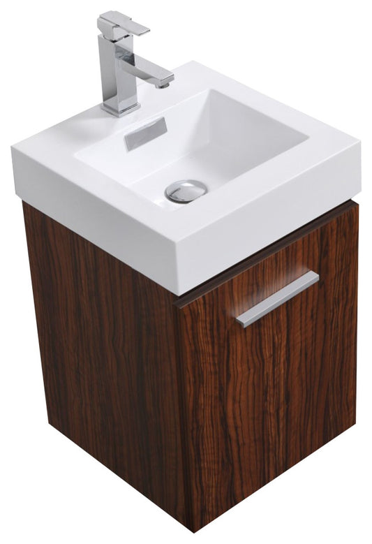 Bliss 16" Walnut Wall Mount Modern Bathroom Vanity