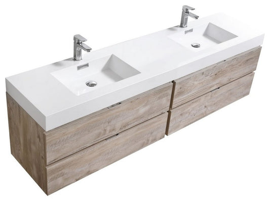 Bliss 80" Double  Sink Nature Wood Wall Mount Modern Bathroom Vanity