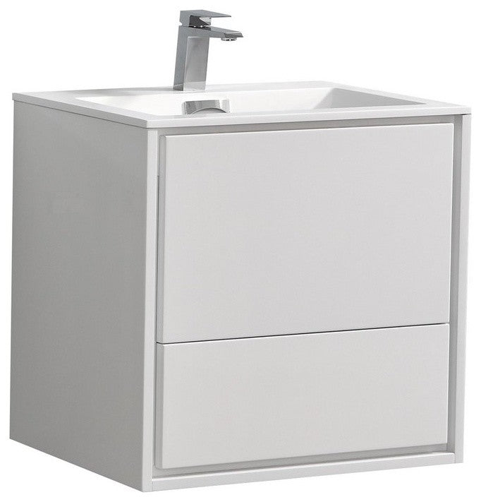 DeLusso 24" High Glossy White Wall Mount Modern Bathroom Vanity