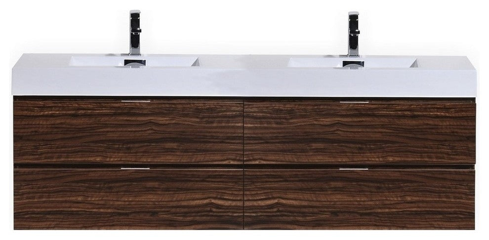 Bliss 80" Double  Sink Walnut Wall Mount Modern Bathroom Vanity