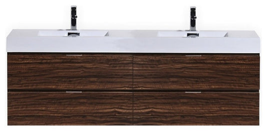 Bliss 80" Double  Sink Walnut Wall Mount Modern Bathroom Vanity