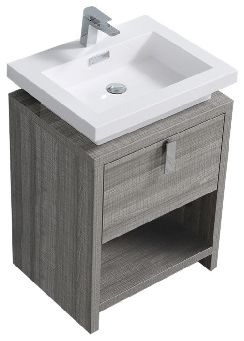 Levi 24" Ash Gray Modern Bathroom Vanity w/ Cubby Hole