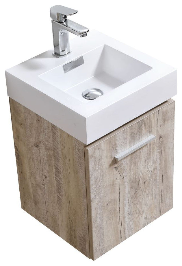 Bliss 16" Nature Wood Wall Mount Modern Bathroom Vanity