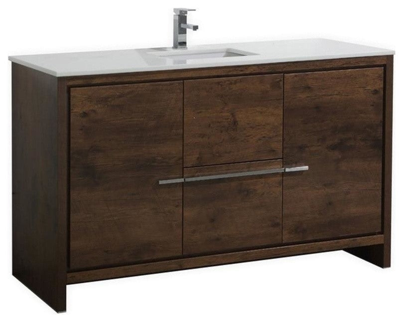 Dolce 60″ Rose Wood Modern Bathroom Vanity with White Quartz Counter-Top