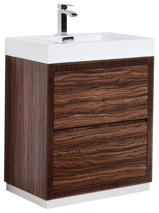 Bliss 30" Walnut Free Standing Modern Bathroom Vanity