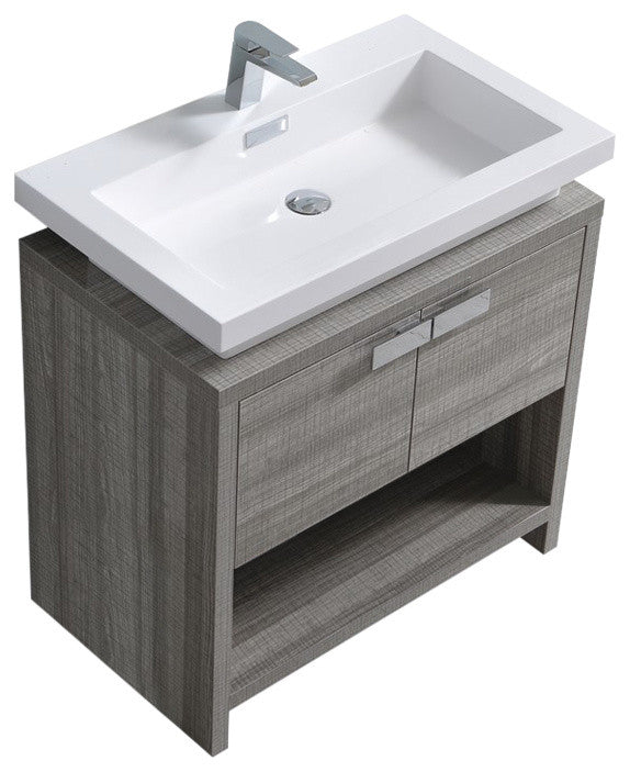 Levi 32" Ash Gray Modern Bathroom Vanity w/ Cubby Hole