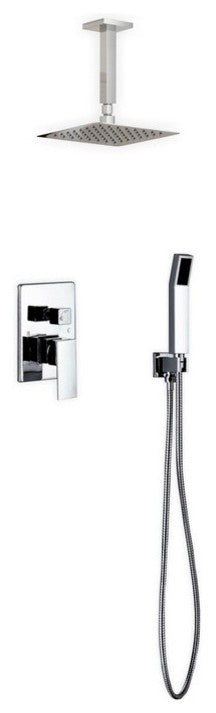 Brass Shower Set- 8In Ceiling Mount Square Rain Shower- Handheld