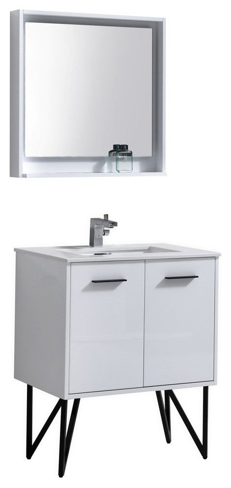 Bosco 30" Modern Bathroom Vanity w/ Quartz Countertop and Matching Mirror