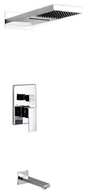 Aqua DUO Brass Shower Set with Square Rain Shower and Waterfall and Tub Filler