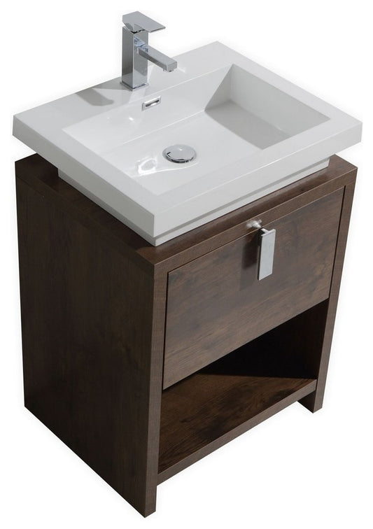 Levi 24" Rose Wood Modern Bathroom Vanity w/ Cubby Hole