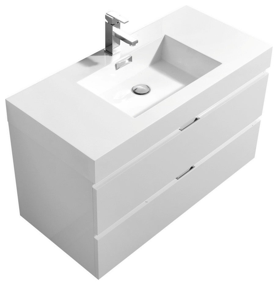 Bliss 40" High Gloss White Wall Mount Modern Bathroom Vanity