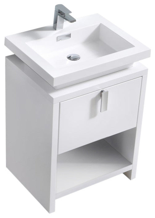 Levi 24" High Gloss White Modern Bathroom Vanity w/ Cubby Hole