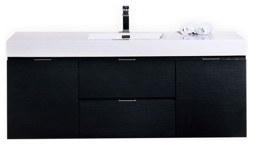 Bliss 60" Single Sink Black Wall Mount Modern Bathroom Vanity