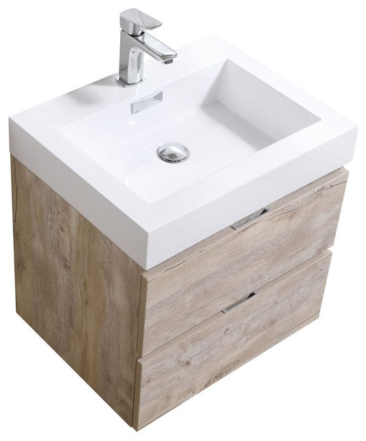 Bliss 24" Nature Wood Wall Mount Modern Bathroom Vanity