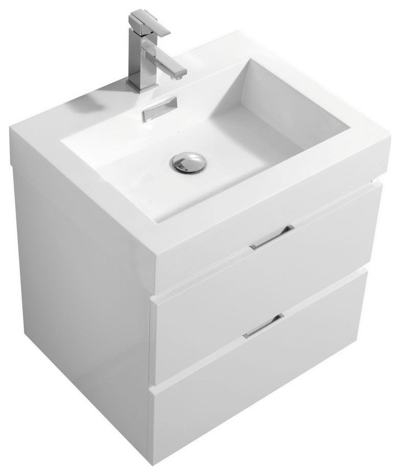 Bliss 24" High Gloss White Wall Mount Modern Bathroom Vanity