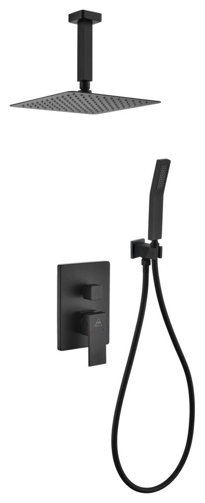 Matte BlackShower Set with 8In Ceiling Mount Square Rain Shower and Handheld