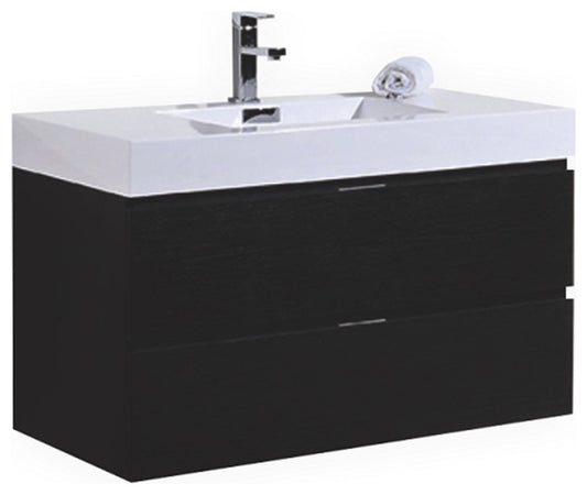 Bliss 40" Black Wall Mount Modern Bathroom Vanity