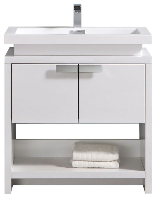 Levi 32" High Gloss White Modern Bathroom Vanity w/ Cubby Hole