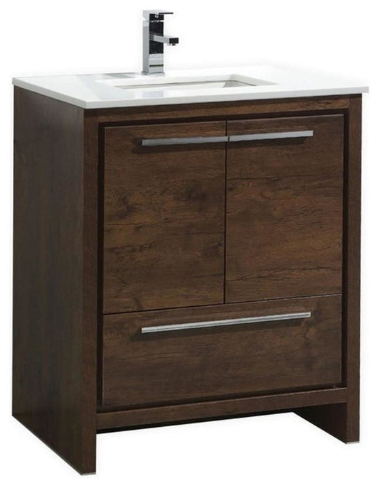 Dolce 30″ Rose Wood Modern Bathroom Vanity with White Quartz Counter-Top