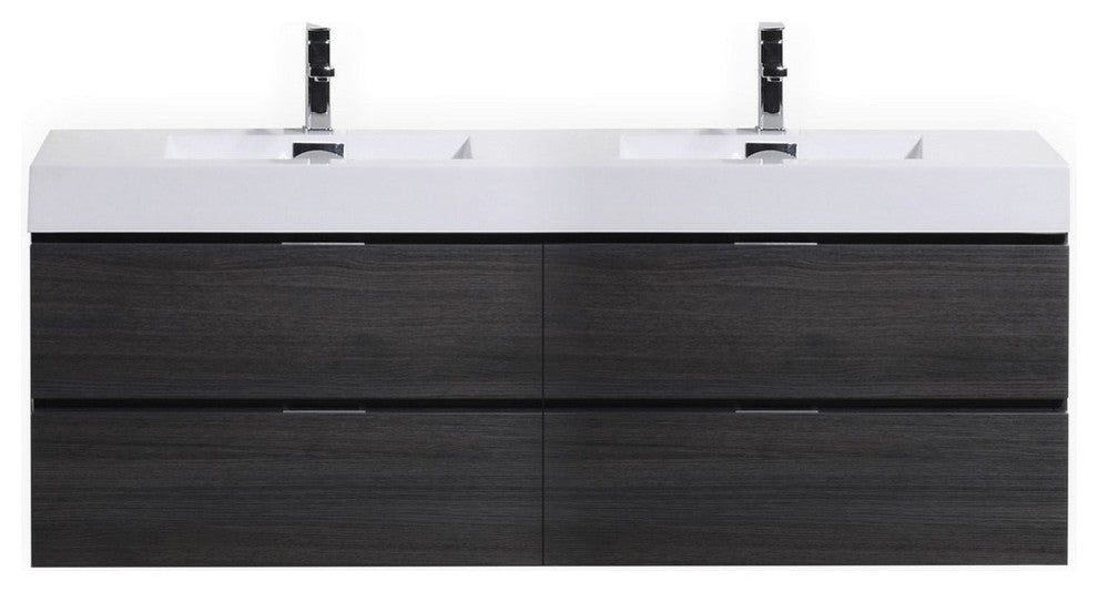 Bliss 72" Double Sink Gray Oak Wall Mount Modern Bathroom Vanity