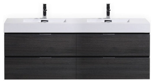 Bliss 72" Double Sink Gray Oak Wall Mount Modern Bathroom Vanity