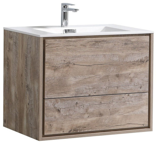 DeLusso 30" Nature Wood Wall Mount Modern Bathroom Vanity