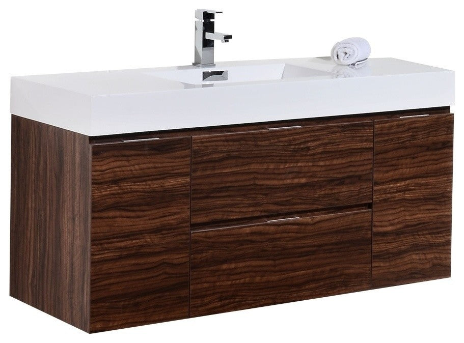 Bliss 48" Walnut Wall Mount Modern Bathroom Vanity