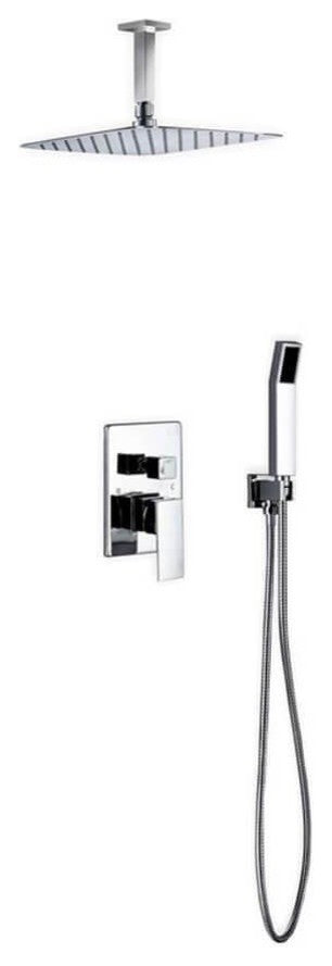 Brass Shower Set- 12In Ceiling Mount Square Rain Shower- Handheld