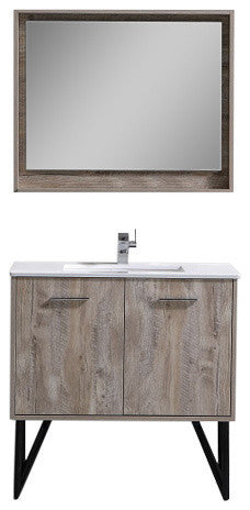 Bosco 36" Modern Bathroom Vanity w/ Quartz Countertop and Matching Mirror