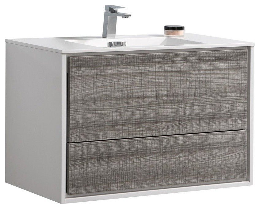 DeLusso 36"  Ash Gray Wall Mount Modern Bathroom Vanity